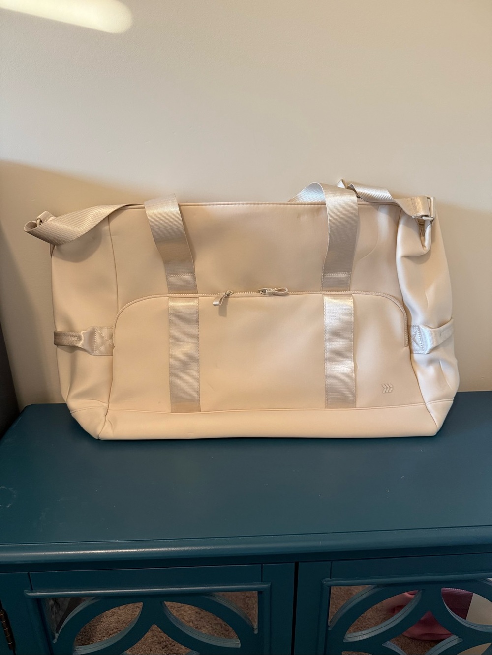 Men's Cream Travel Duffel Bag with Front Zip Pocket